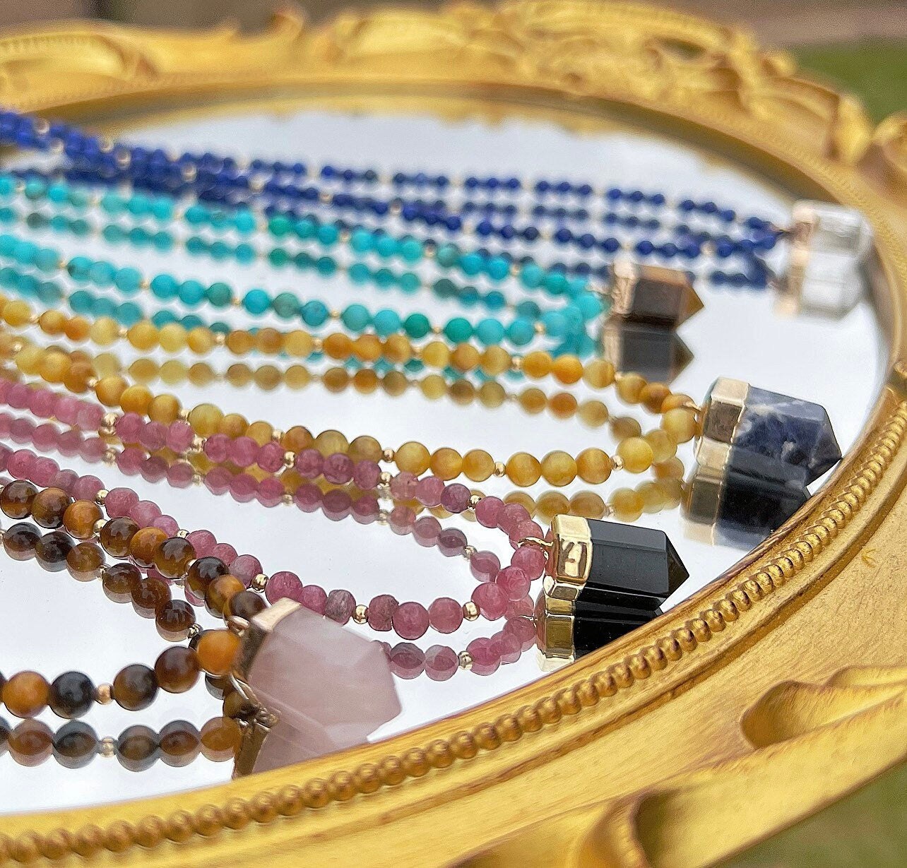 Stone Beaded Necklace, Silver Stone Necklace, Boho Jewelry, Bohemian J –  Rustica Jewelry