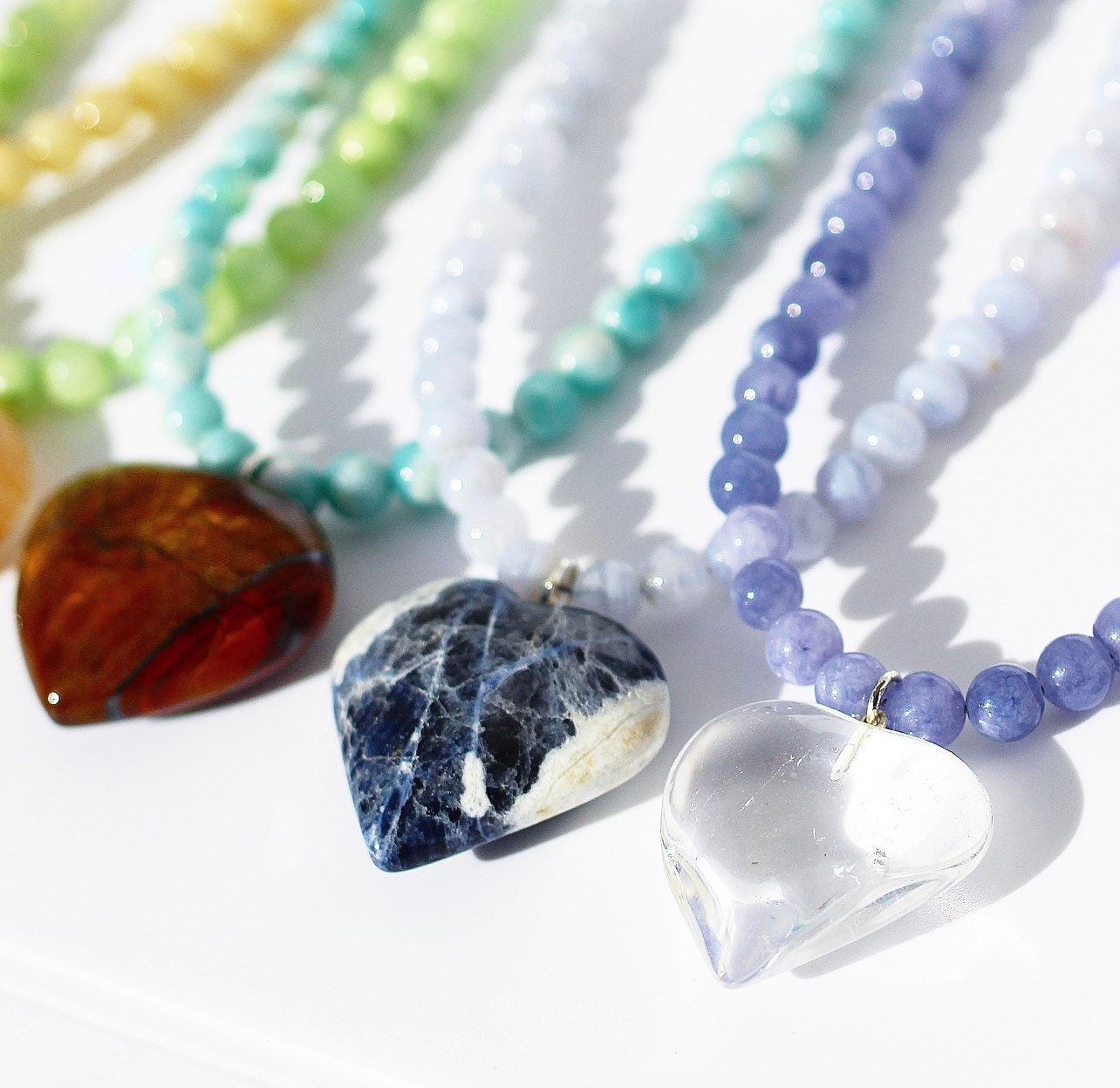 Crystal Heart Beaded Necklace, Heart Chakra Necklace, Raw Crystal Bead Necklace, Crystal  Heart Necklace, Crystal Quartz Heart