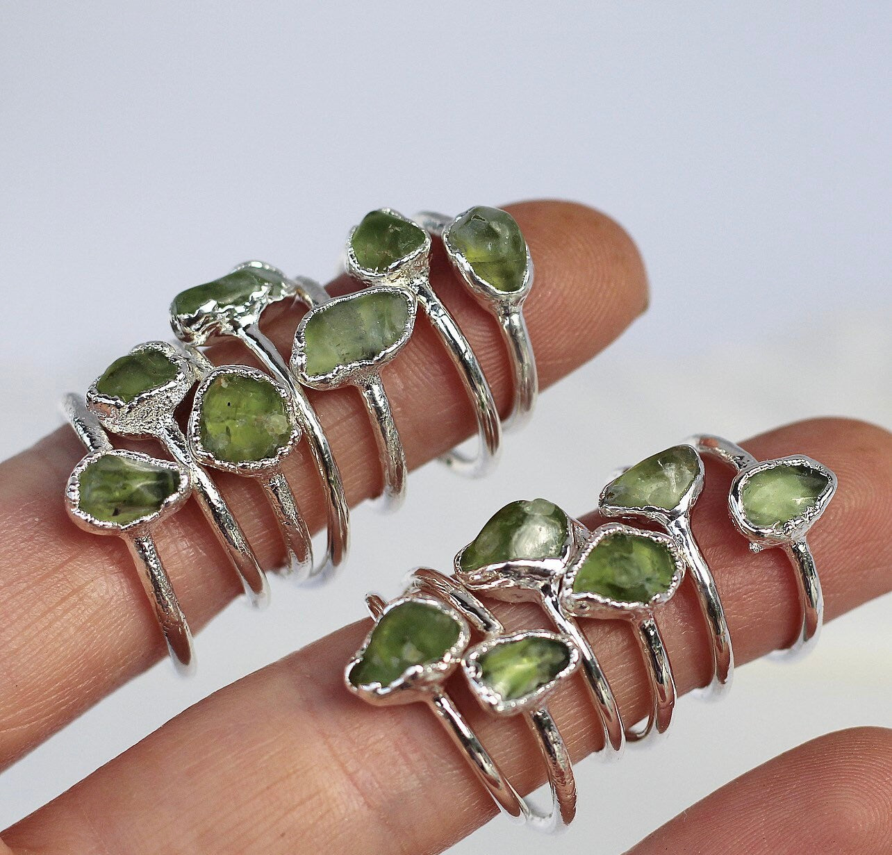 Raw Peridot Ring in Silver, August Birthstone Silver Ring, Bright Green Stone Ring, August Birthstone Silver Jewelry, August Gemstone Gift