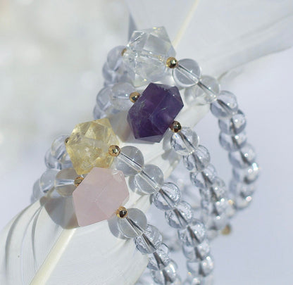 Citrine and Quartz Crystal Mala Bracelet, Healing Crystal Bead Bracelet, Clear Crystal Mala Bracelet, Energy Stone Beaded Bracelet