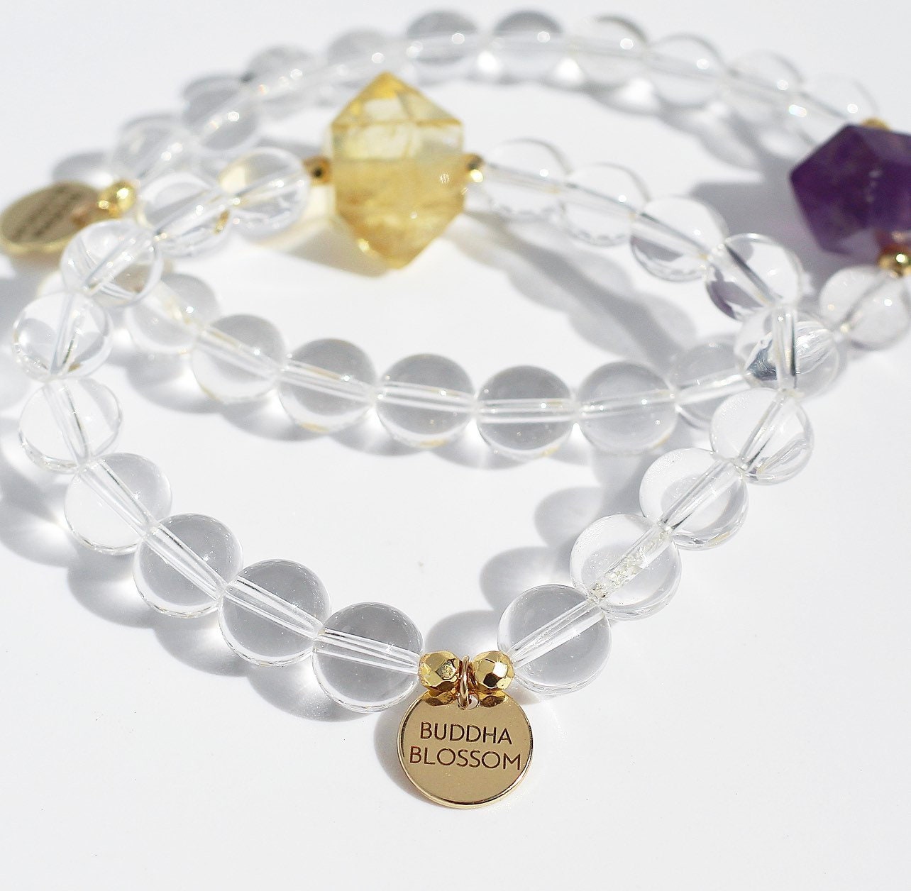 Citrine and Quartz Crystal Mala Bracelet, Healing Crystal Bead Bracelet, Clear Crystal Mala Bracelet, Energy Stone Beaded Bracelet