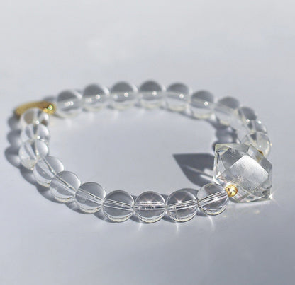 Crystal Quartz Healing Mala Bracelet, Clear Gemstone Stretch Bracelet, Quartz Crystal Stretchy Bracelet, Healing Gemstone Crystal Bracelet