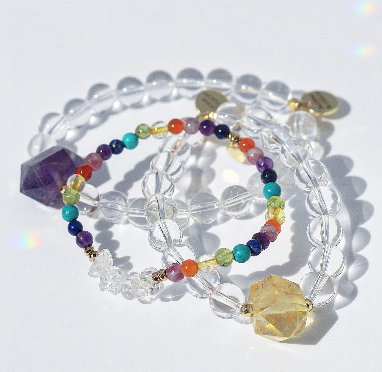 Amethyst and Quartz Mala Bracelet, Healing Crystal Stretch Bracelet, Clear Crystal Beaded Bracelet, Healing Stone Beaded Bracelet