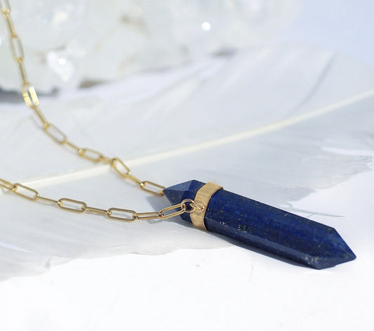 Chunky Lapis Lazuli Point Necklace, Double Terminated Lapis Lazuli Necklace, Lapis Lazuli Point Pendant, Throat Chakra Crystal Necklace