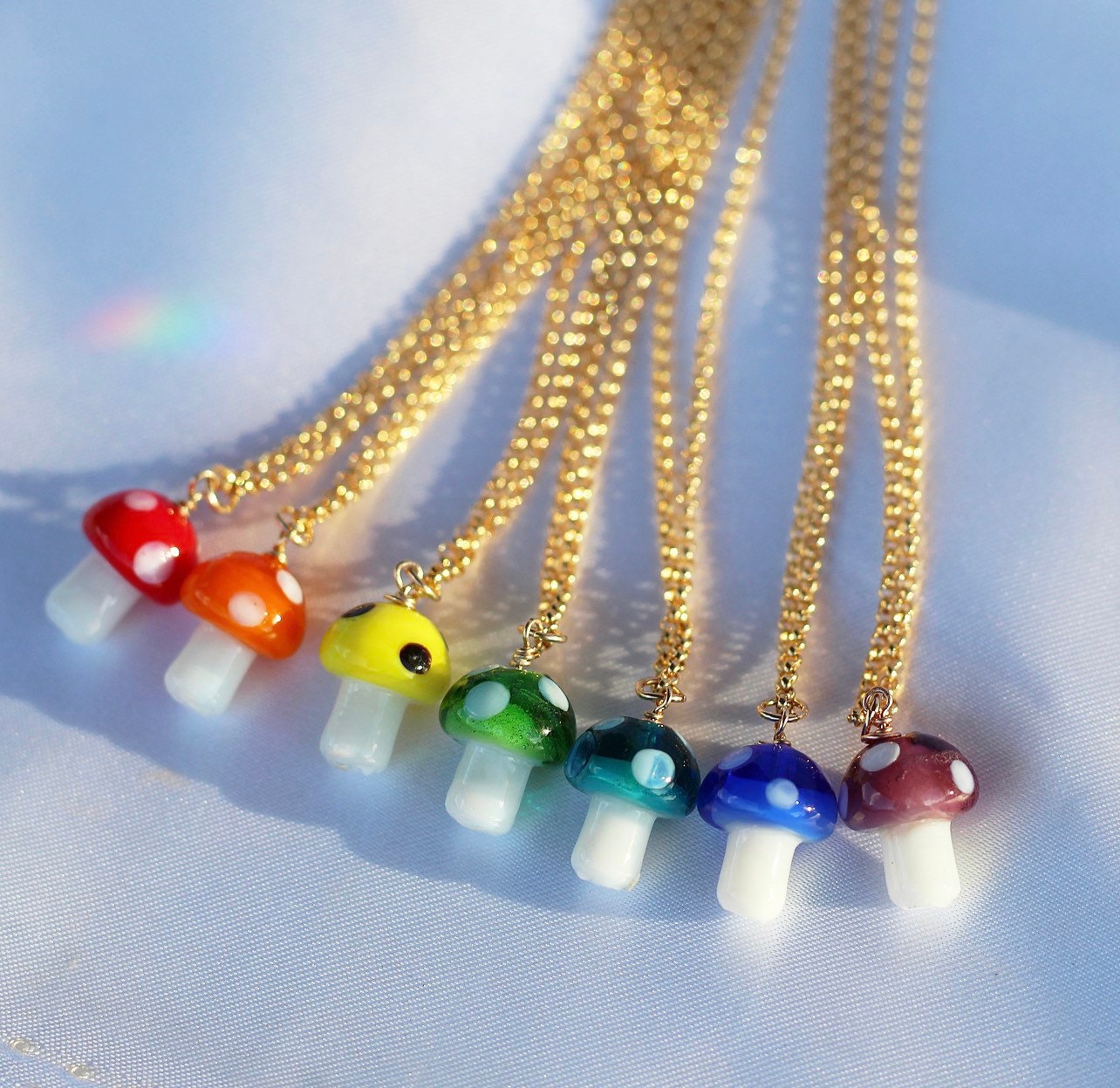 Rainbow Mushroom Necklace, Mini Mushroom Gift, Mushroom Gift for Her, Glass Mushroom Necklace, Magic Mushroom Necklace