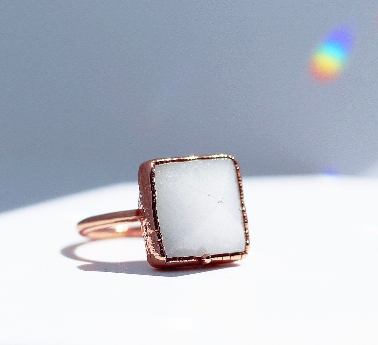 Milky Quartz Pyramid Ring, White Quartz Crystal Jewelry, Pyramid Crystal Ring, Clarity Stone Ring, Polished Crystal Quartz Ring