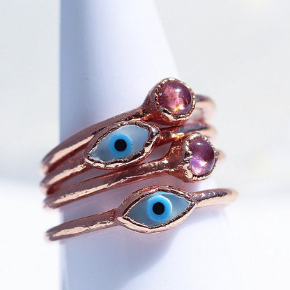 Dainty Evil Eye Ring, Pearl Evil Eye Jewelry, Tiny Ring, Delicate Eye Ring, Evil Eye Stacking Ring, Third Eye Ring, Mother of Pearl Ring