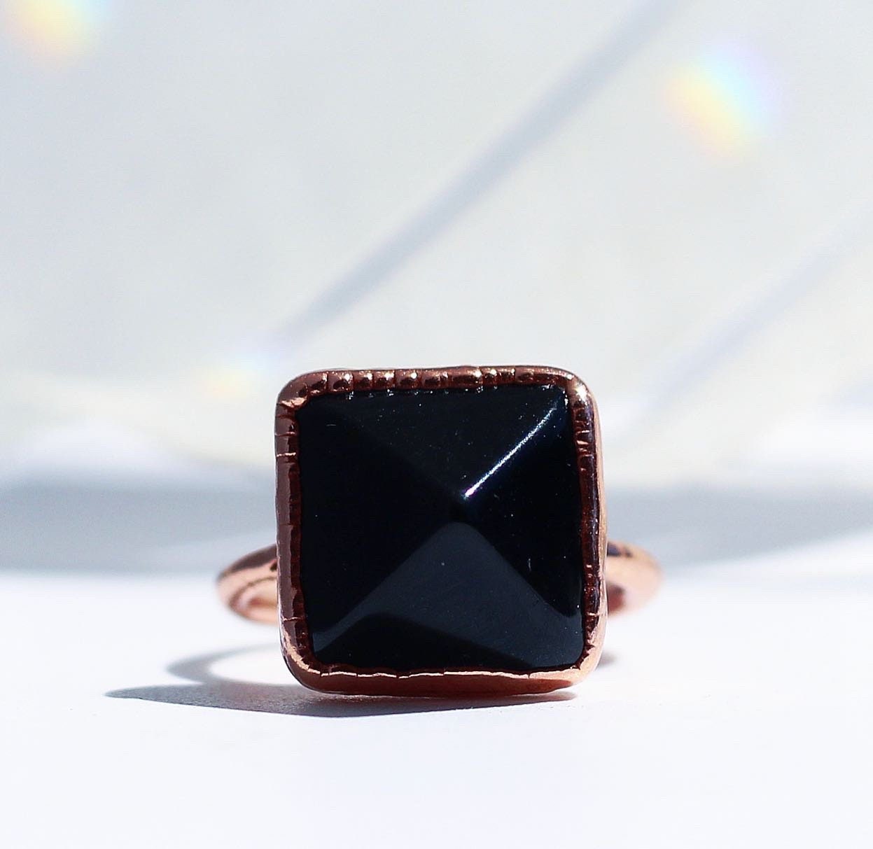 Obsidian Pyramid Ring, Obsidian Crystal  Jewelry, Obsidian Crystal Ring, Protection Stone Ring, Polished Obsidian Ring, Crystal Jewelry