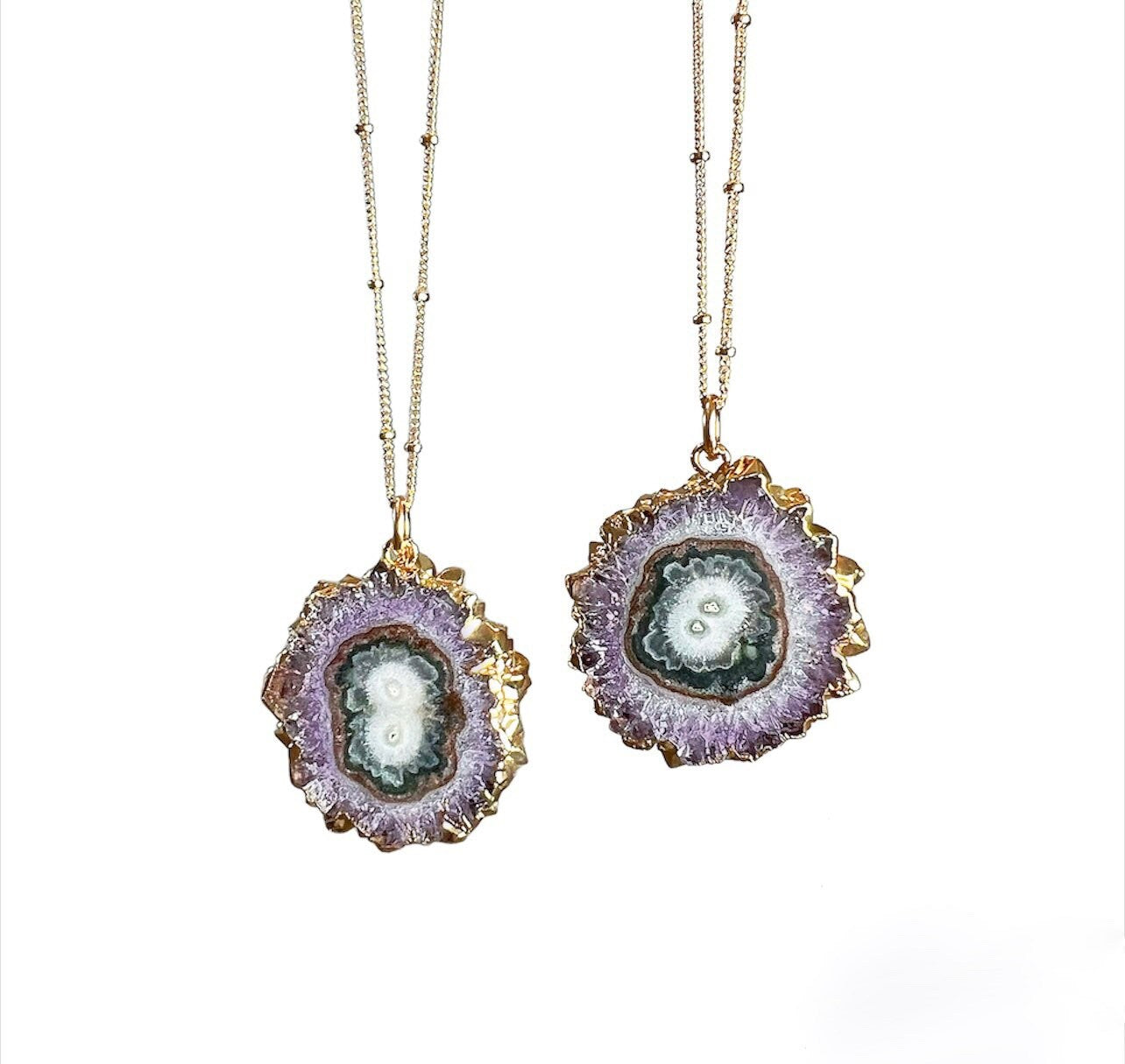One of a Kind Natural Amethyst Stalactite Slice Necklace – Buddha