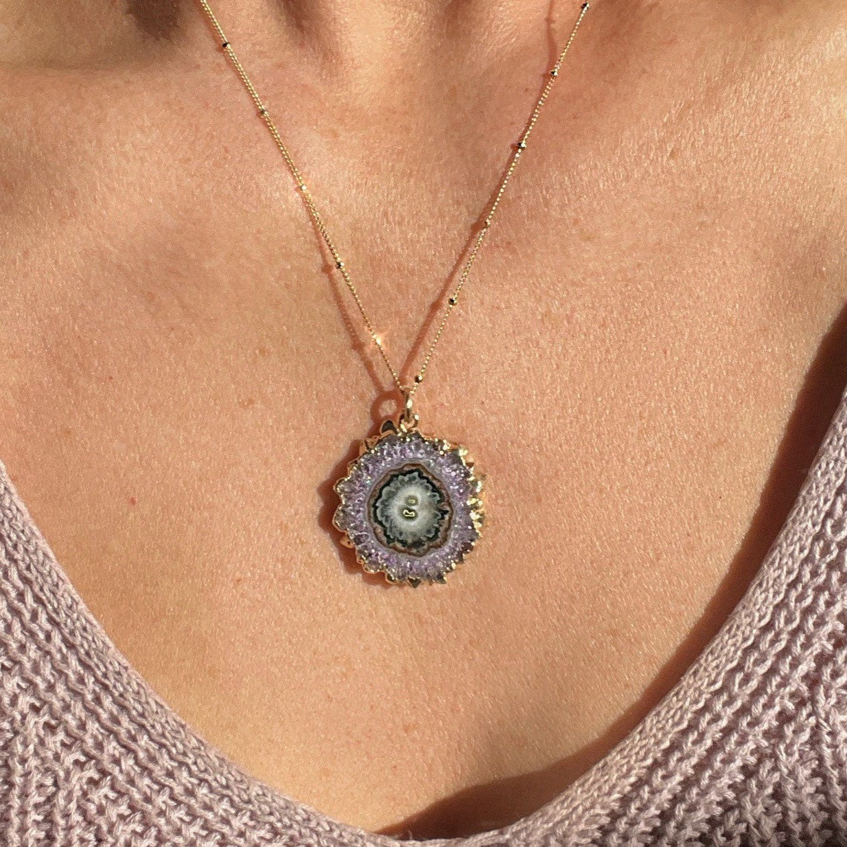 Amethyst Stalactite Necklace, Raw Amethyst Stalactite Slice Necklace, Natural Amethyst Pendant, One of a Kind Crystal Pendant