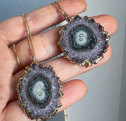 Amethyst Stalactite Necklace, Raw Amethyst Stalactite Slice Necklace, Natural Amethyst Pendant, One of a Kind Crystal Pendant