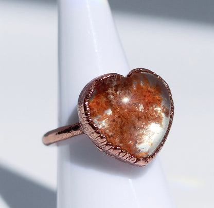 Garden Quartz Heart Ring, Heart Stone Lodolite Ring, Garden Quartz Crystal Ring, Polished Lodolite Stone Ring, Boho Heart Ring, Heart Gift