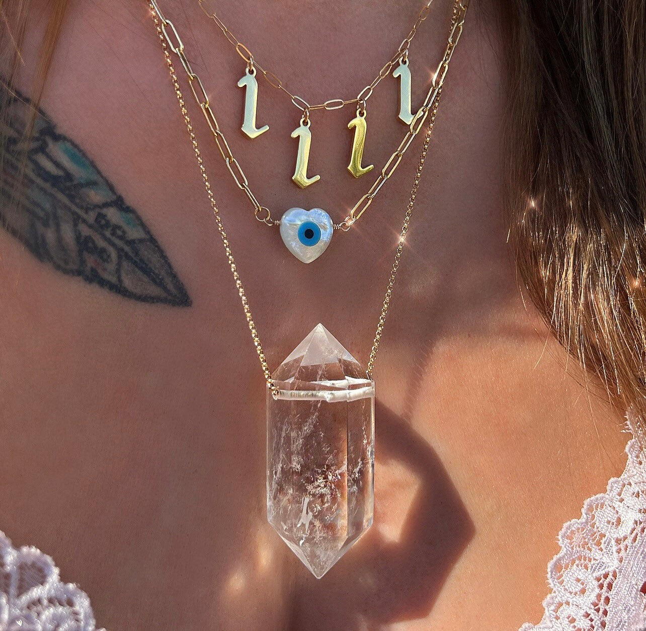 Big Quartz Crystal Layering Necklace, Healing Quartz Pendant Jewelry, Chakra Healing Necklace, Sterling Silver Healing Gemstone Jewelry