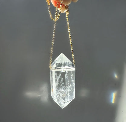 Big Quartz Crystal Layering Necklace, Healing Quartz Pendant Jewelry, Chakra Healing Necklace, Sterling Silver Healing Gemstone Jewelry