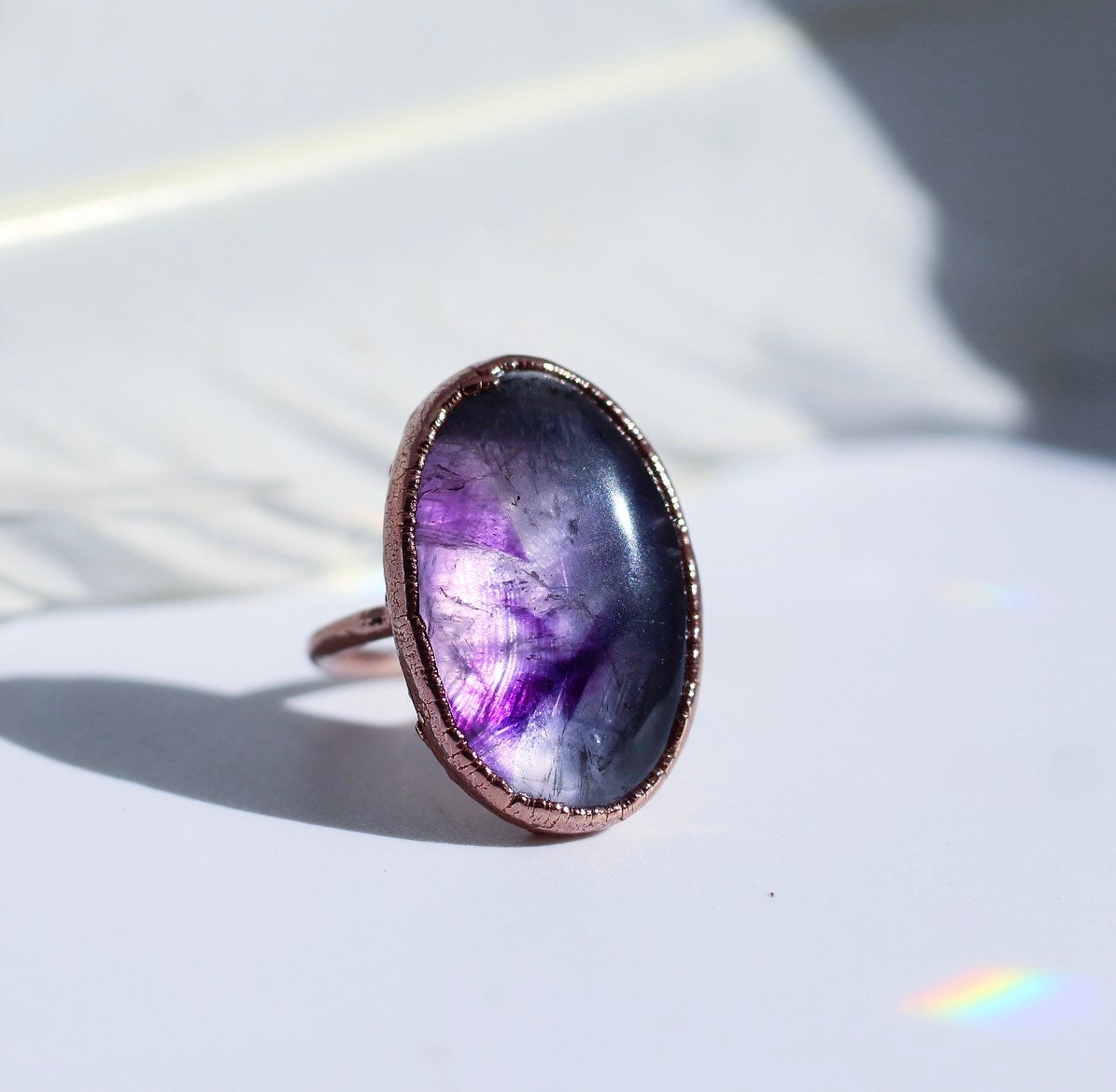 Amethyst Oval Statement Ring, Apex Amethyst Stone Ring, Witchy Crystal Ring, Amethyst Crystal Cocktail Ring, Large Polished Amethyst Ring