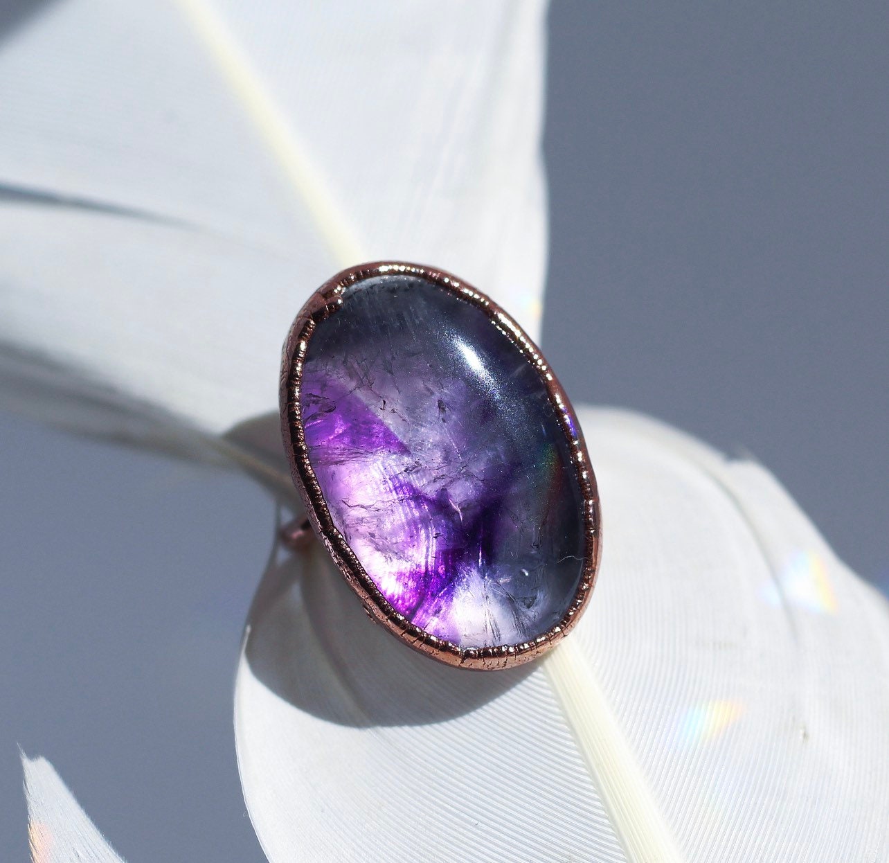 Amethyst Oval Statement Ring, Apex Amethyst Stone Ring, Witchy Crystal Ring, Amethyst Crystal Cocktail Ring, Large Polished Amethyst Ring