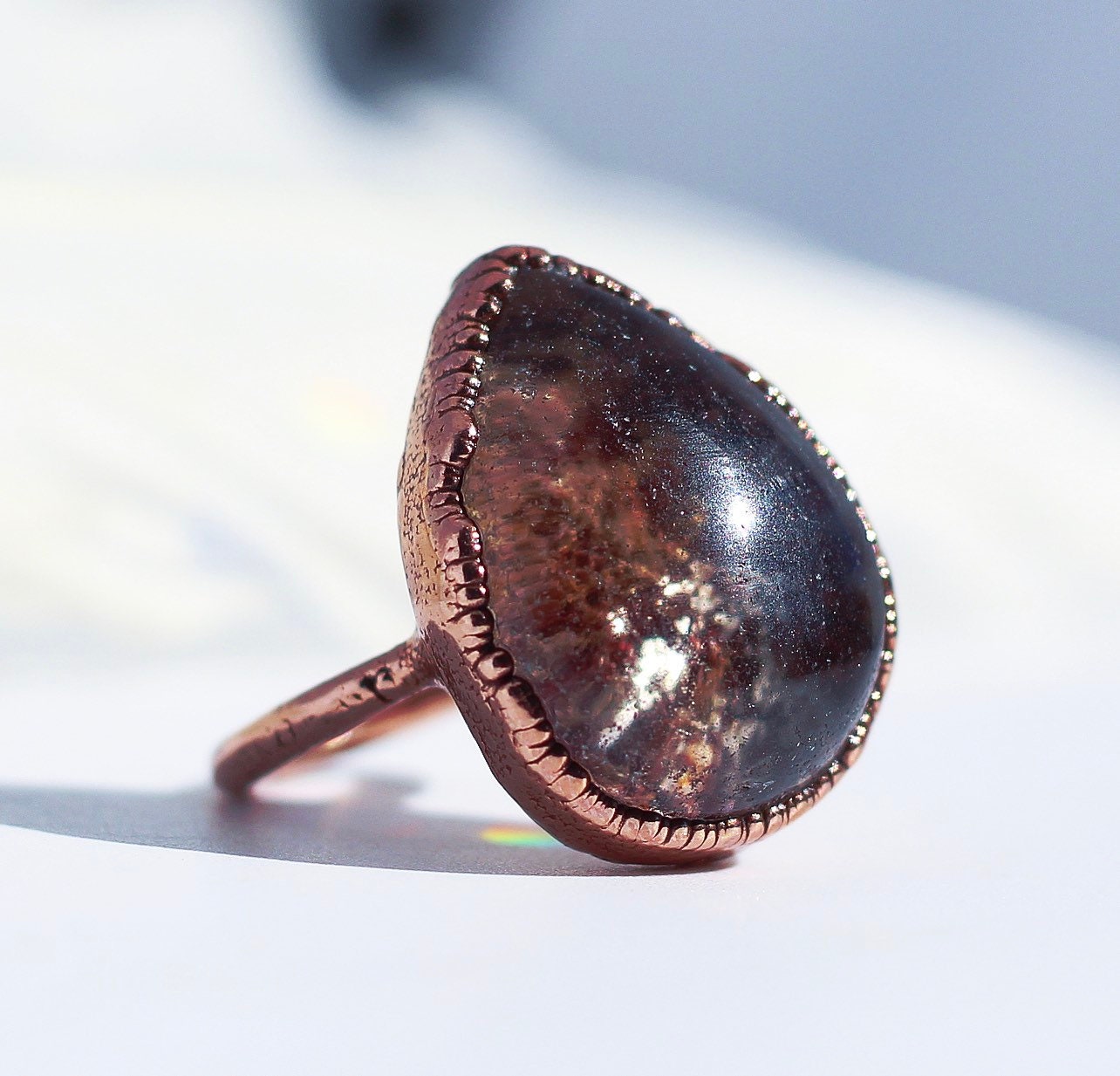 Garden Quartz Teardrop Ring, Teardrop Stone Ring, Garden Quartz Cocktail Ring, Large Polished Crystal Ring, Dream Quartz Ring, Boho Crystal