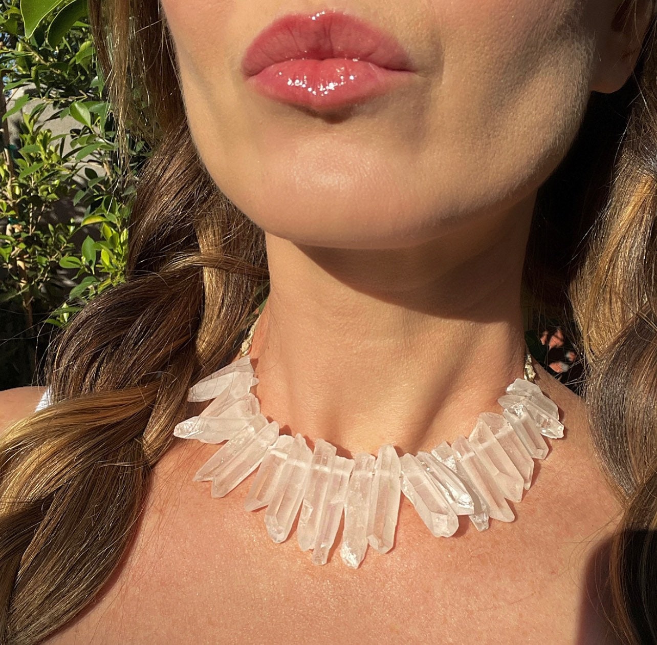 Raw Crystal Quartz Statement Necklace, Quartz Bib Necklace, Tribal Bib Necklace, Multi Crystal Choker, Goddess Necklace, Crystal Statement