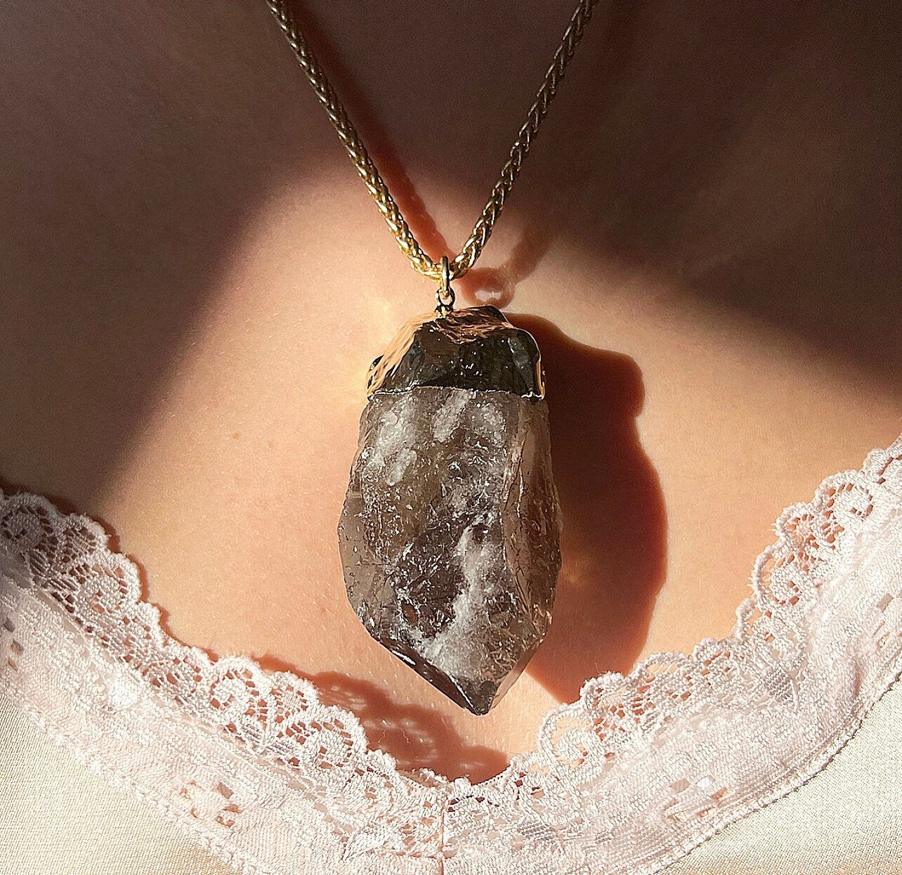 Crystal Necklace Clear Quartz with Inclusions and Rainbows Big Crystal  Statement Jewelry / Healing Crystal Gothic Edgy Jewelry