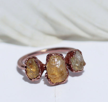 Handmade Citrine Ring, Citrine Birthstone Ring, Three Stone Citrine Ring, November Birthstone, Multi Stone Citrine Ring, Solar Plexus Chakra