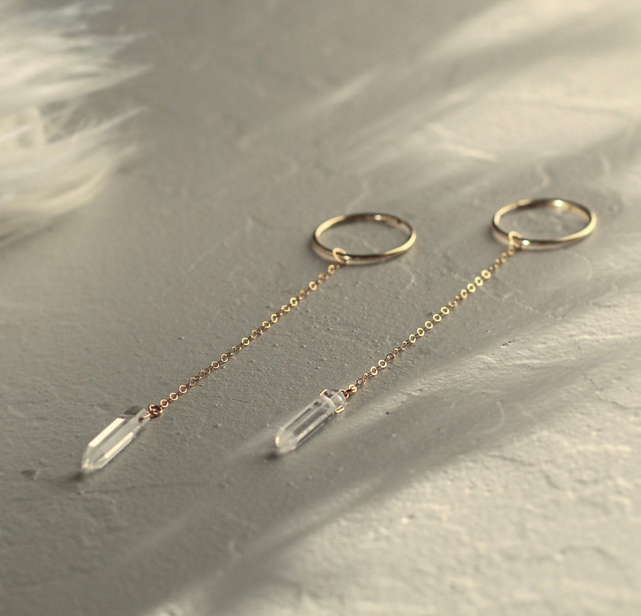 Crystal Quartz Duster Earrings, Duster Hoop Earrings, Lightweight Dangle Earrings, 14k Gold Filled Wedding Earrings