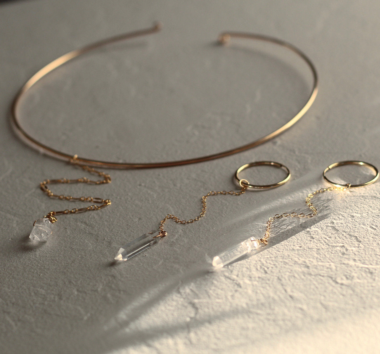 Crystal Quartz Duster Earrings, Duster Hoop Earrings, Lightweight Dangle Earrings, 14k Gold Filled Wedding Earrings