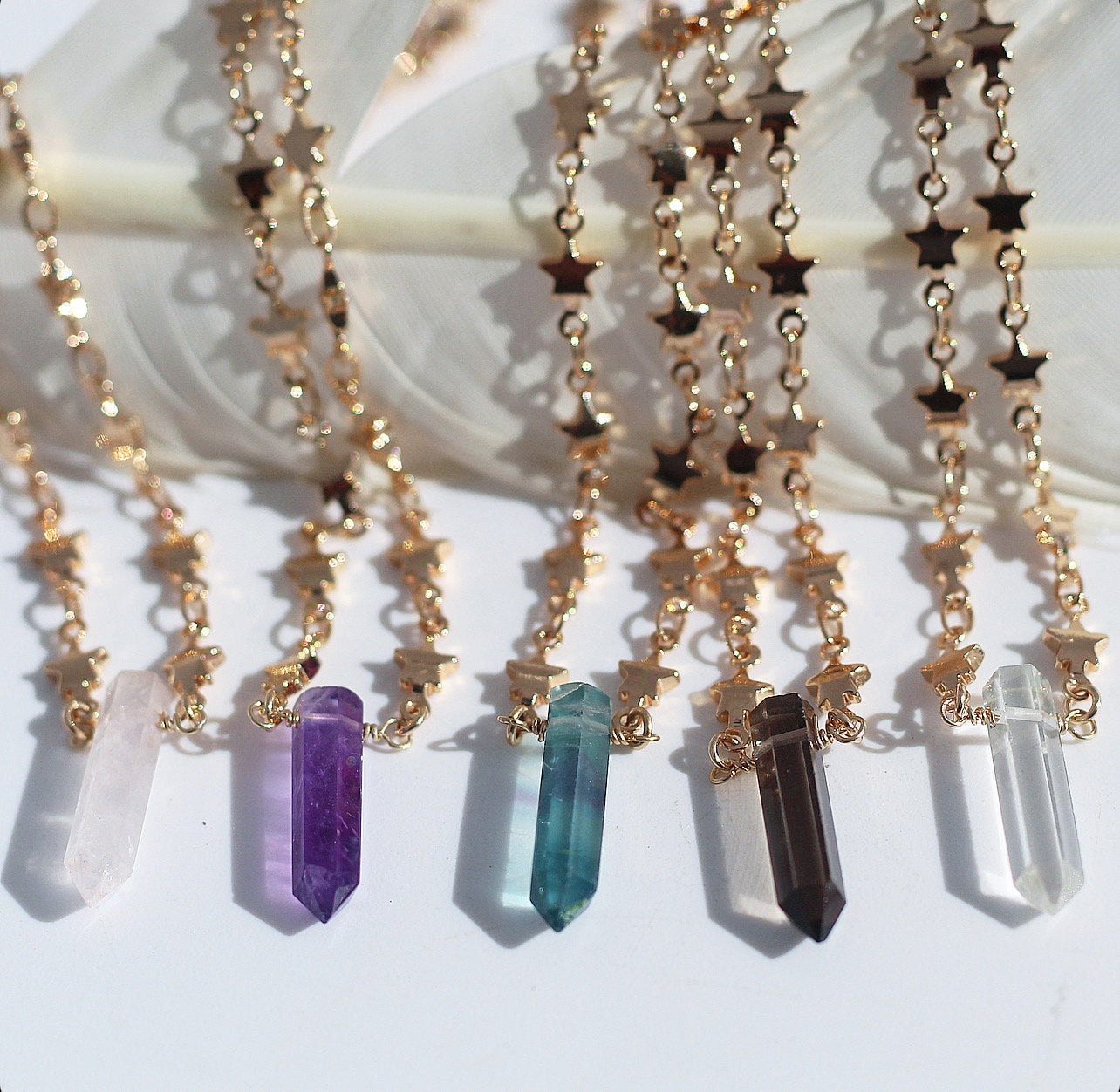 Mini Crystal Pendants, Crystal Point Necklace, Crystal Layering Choker, Small Crystal Necklace, Star Chain Necklace, Star Choker Necklace