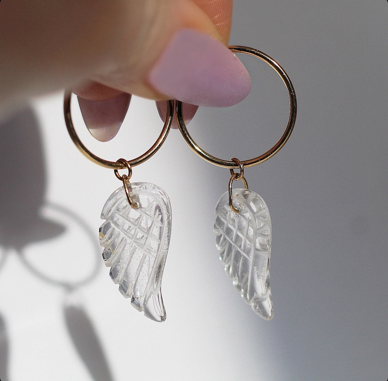 Crystal Angel Wing Earrings, Angel Wing Charm Earrings, Angel Wing Jewelry, Angel Wing Earrings Gold, Huggie Charm Hoops, Angel Jewelry