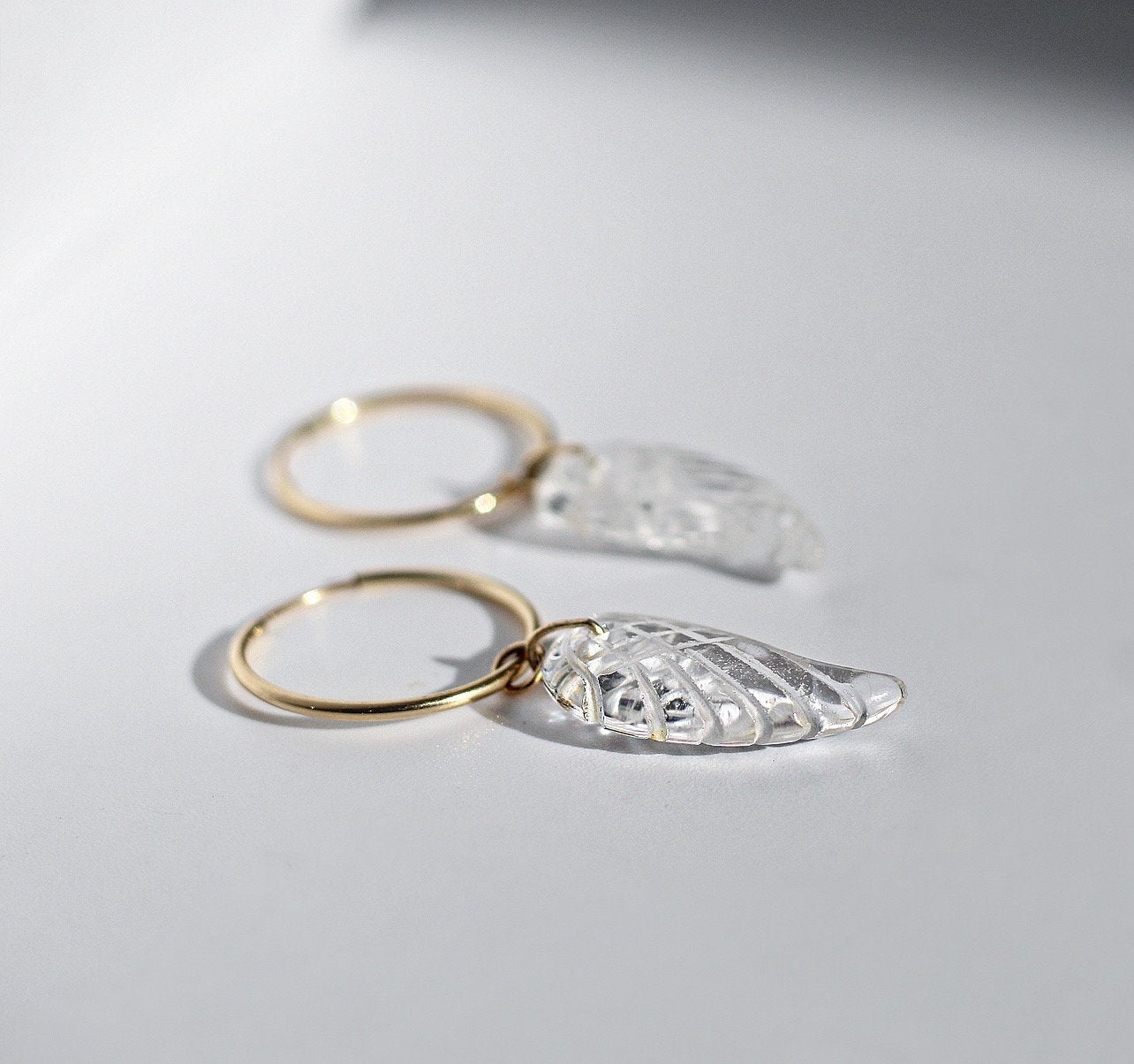 Crystal Angel Wing Earrings, Angel Wing Charm Earrings, Angel Wing Jewelry, Angel Wing Earrings Gold, Huggie Charm Hoops, Angel Jewelry