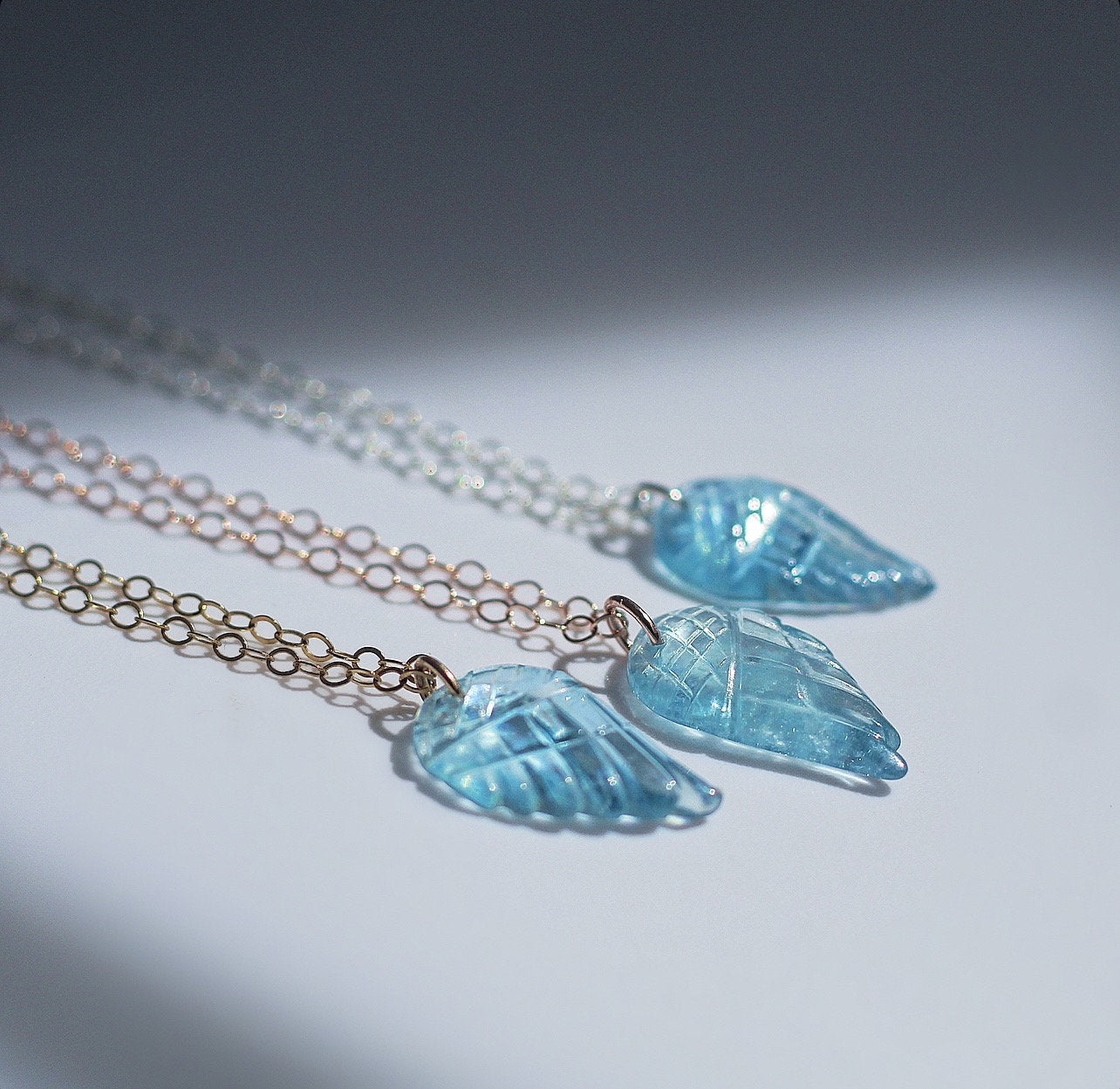 Dainty Angel Wing Necklace, Delicate Aquamarine Pendant, Something Blue for Bride, Angel Wing Jewelry, Angel Gift for Her, March Birthstone