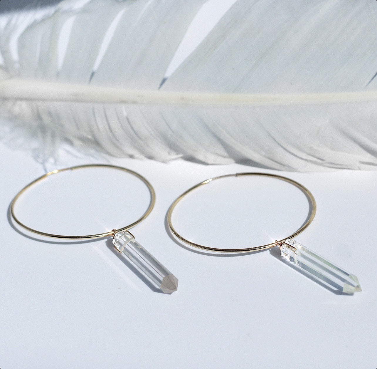 Quartz Crystal Hoop Earrings, Raw Stone Jewelry, Gemstone Healing Crystal Hoops, Crystal Bridal Earrings, Hoop Crystal Earrings