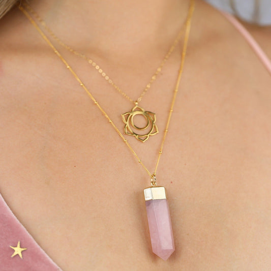 Rose Quartz Point Necklace, Polished Rose Quartz Pendant, Rose Quartz Amulet, Rose Quartz Crystal Necklace, Heart Chakra Jewelry