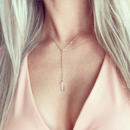 Crystal Y Necklace, rose quartz, citrine, amethyst or crystal quartz