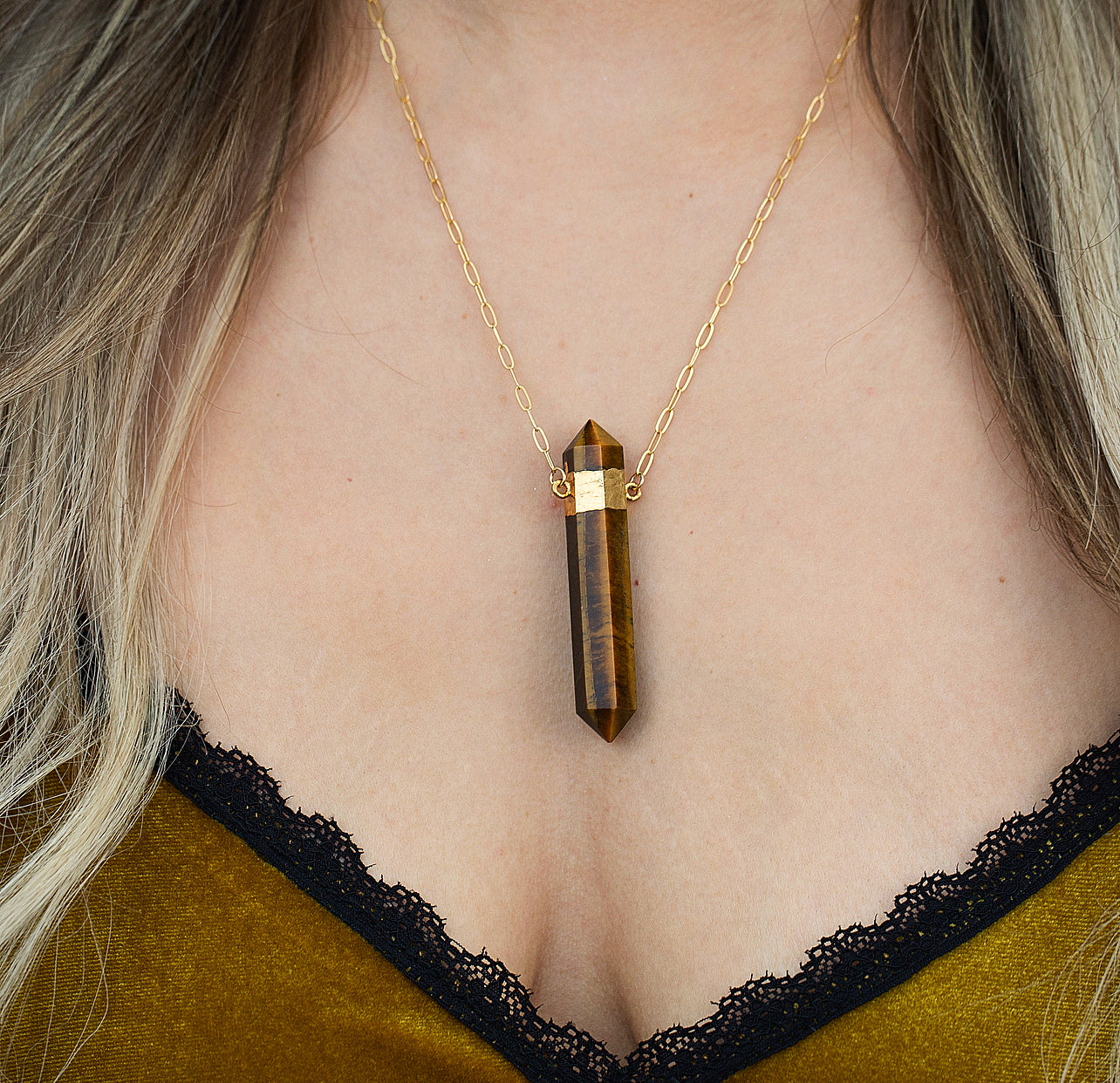 Double Terminated Tigers Eye Point Pendant