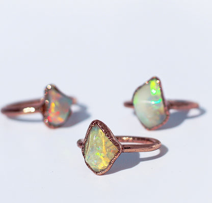 Raw Ethiopian Fire Opal Ring in Copper