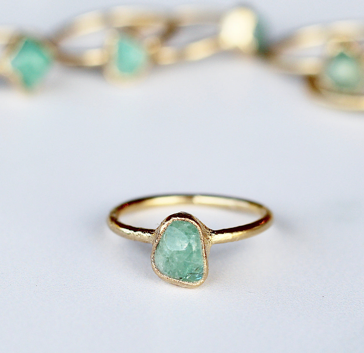 Polished Mint Green Emerald Ring in Gold