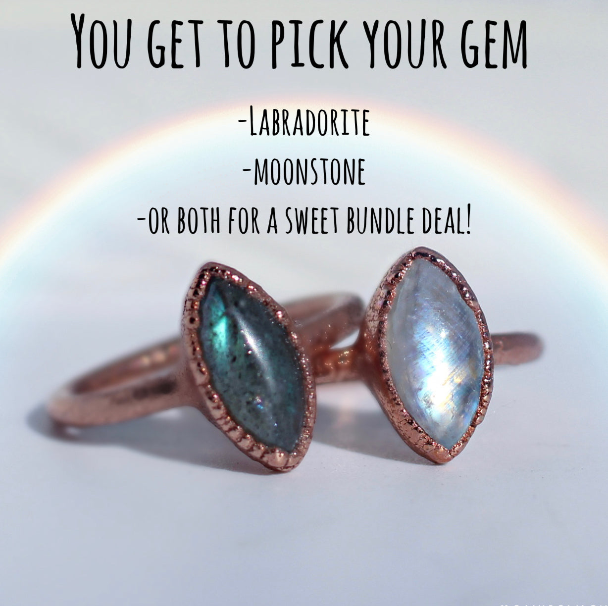 Moonstone or Labradorite Tiny Marquise Ring in Copper