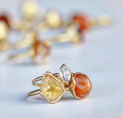 Raw Citrine Stacking Ring in Gold