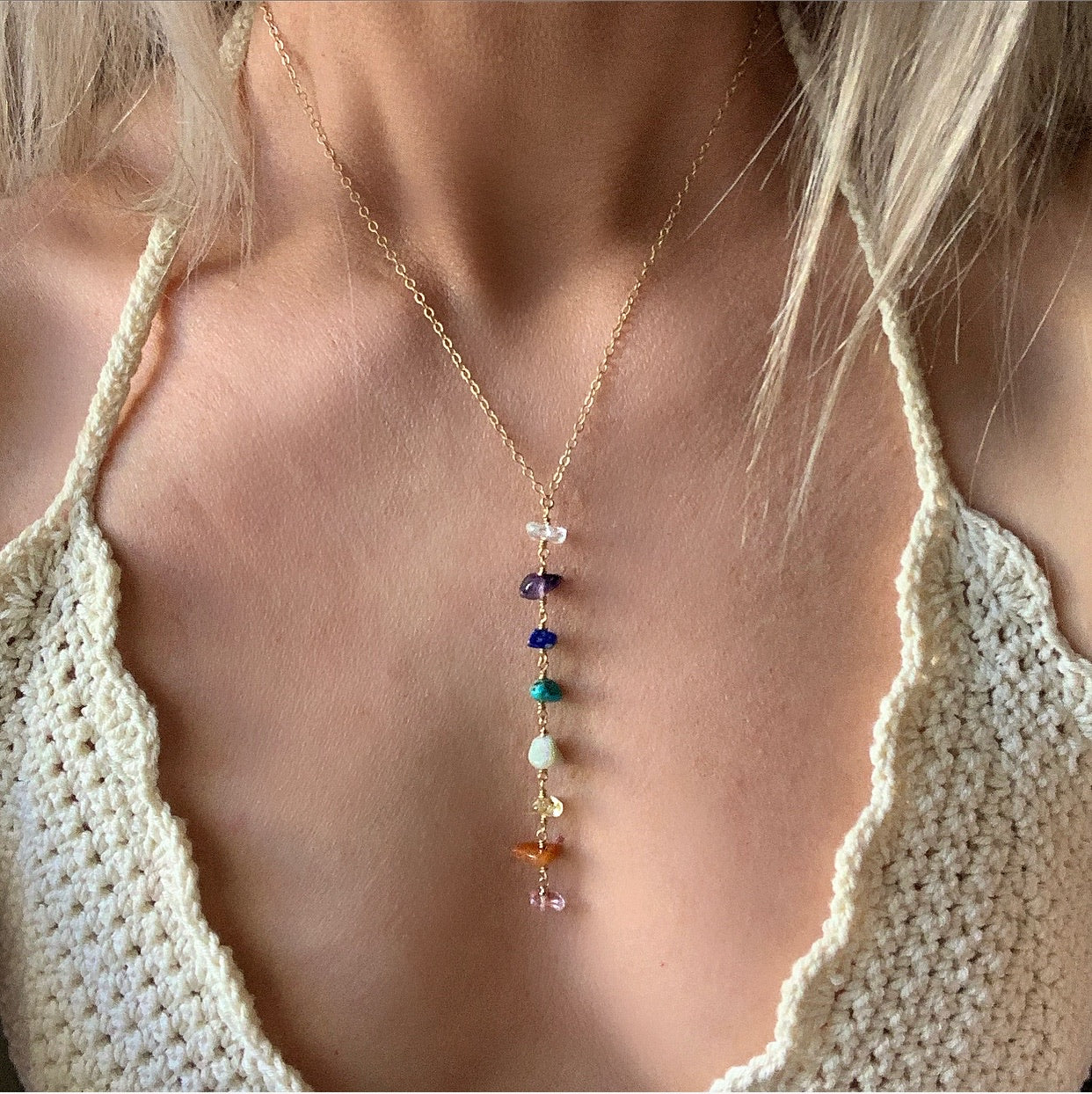 Gold Chakra Necklace, 7 Chakra Necklace, Raw Crystal Necklace Selenite –  Love, Lily and Chloe