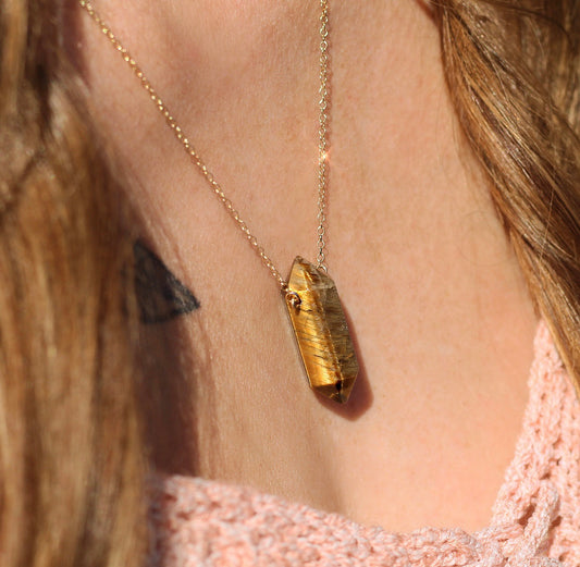 Raw Tiger's Eye Crystal Point Necklace