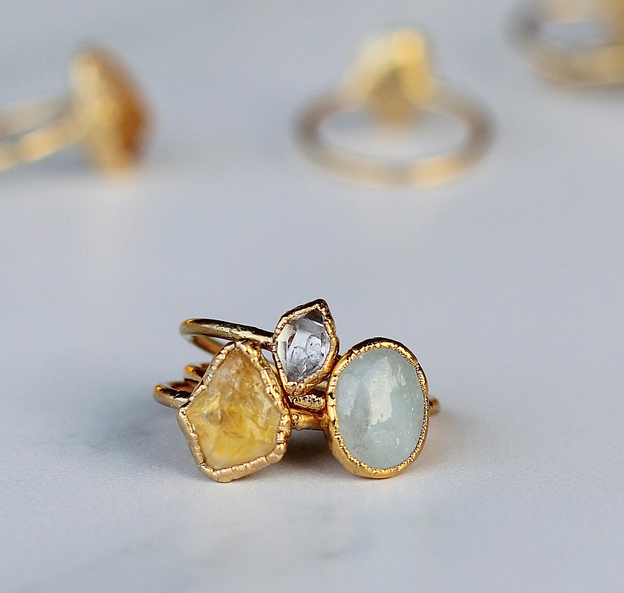 Raw Citrine Stacking Ring in Gold