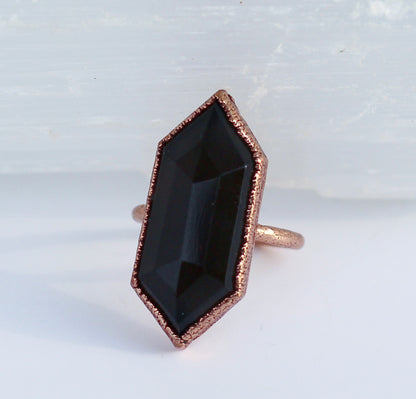 Double Terminated Smoky Quartz Cocktail Ring in Copper