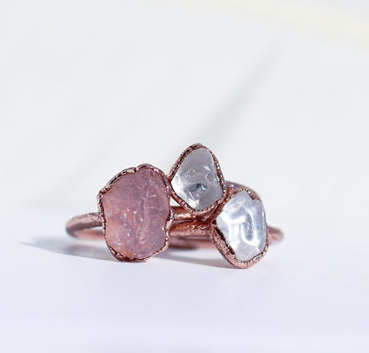 Raw Rose Quartz Ring in Copper