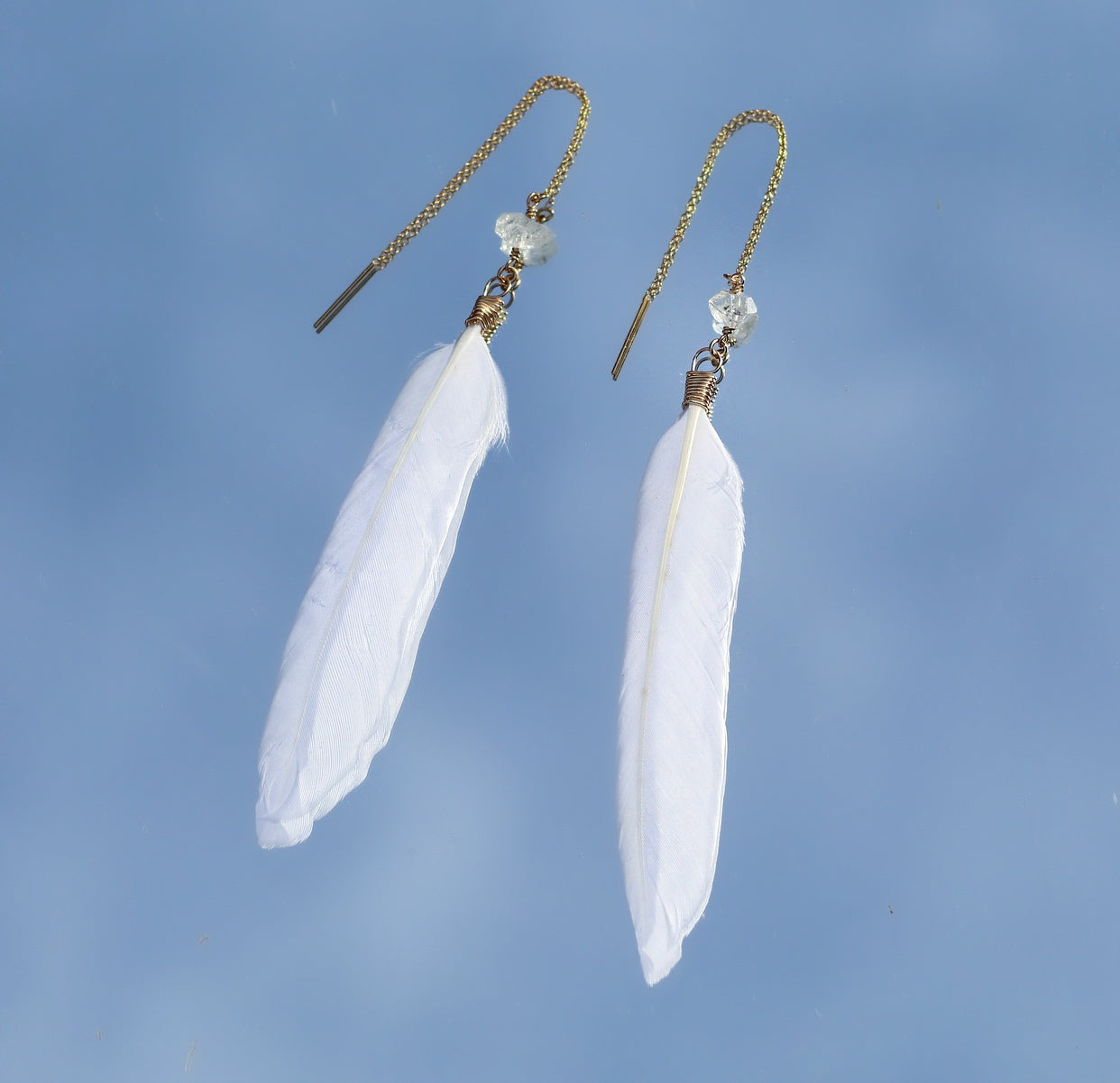 Long white feather deals earrings