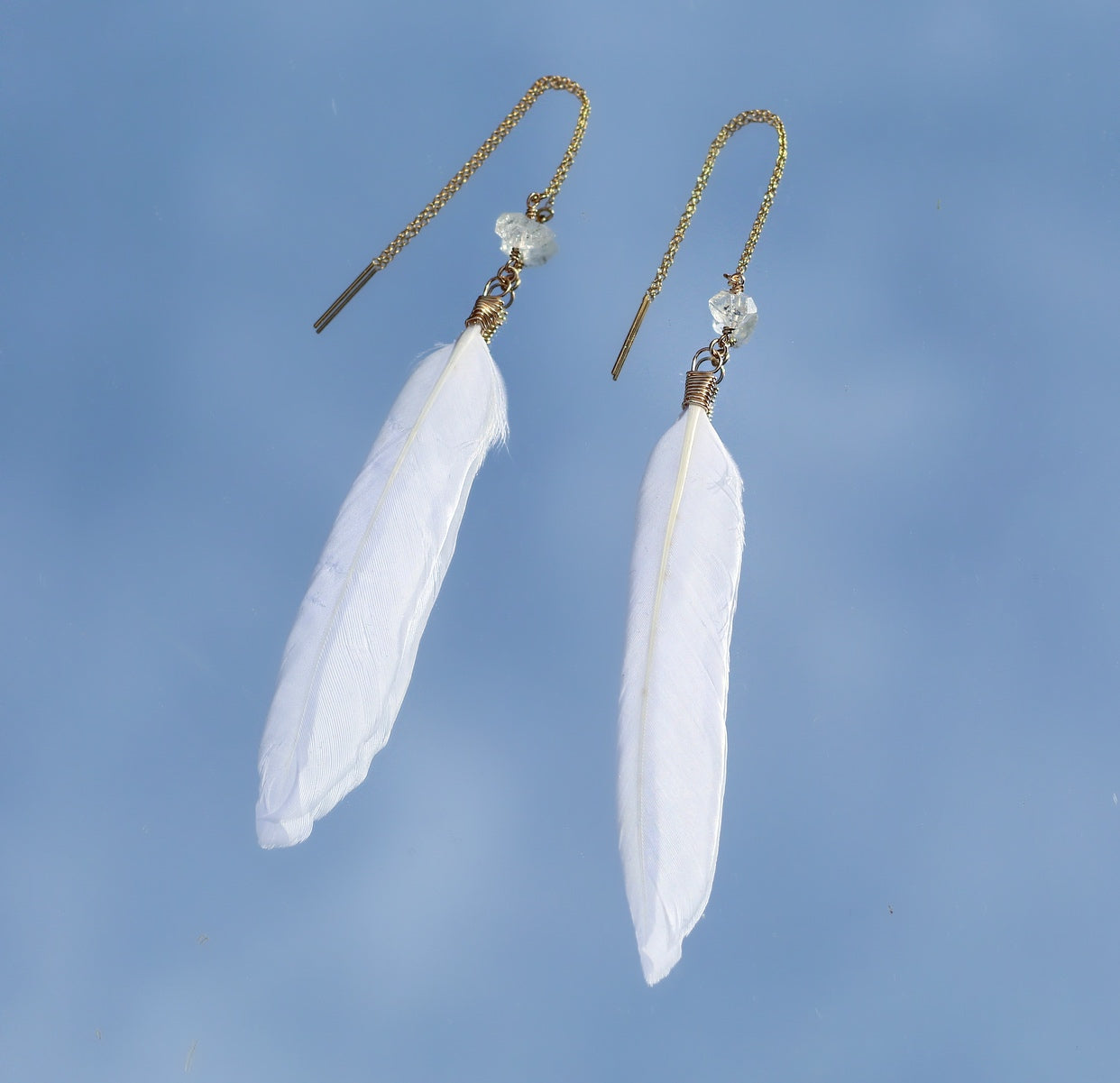 Lucky White Feather Threader Earrings