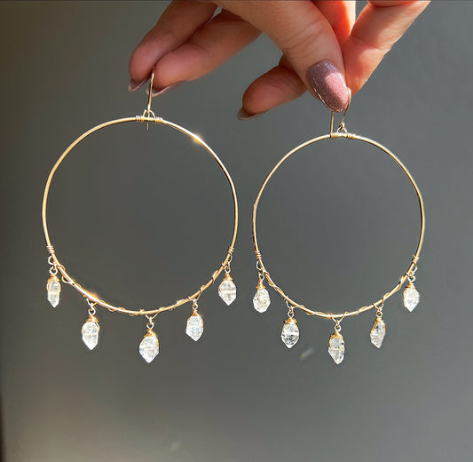 Herkimer Diamond Statement Hoops in 14k Gold Filled or Sterling Silver