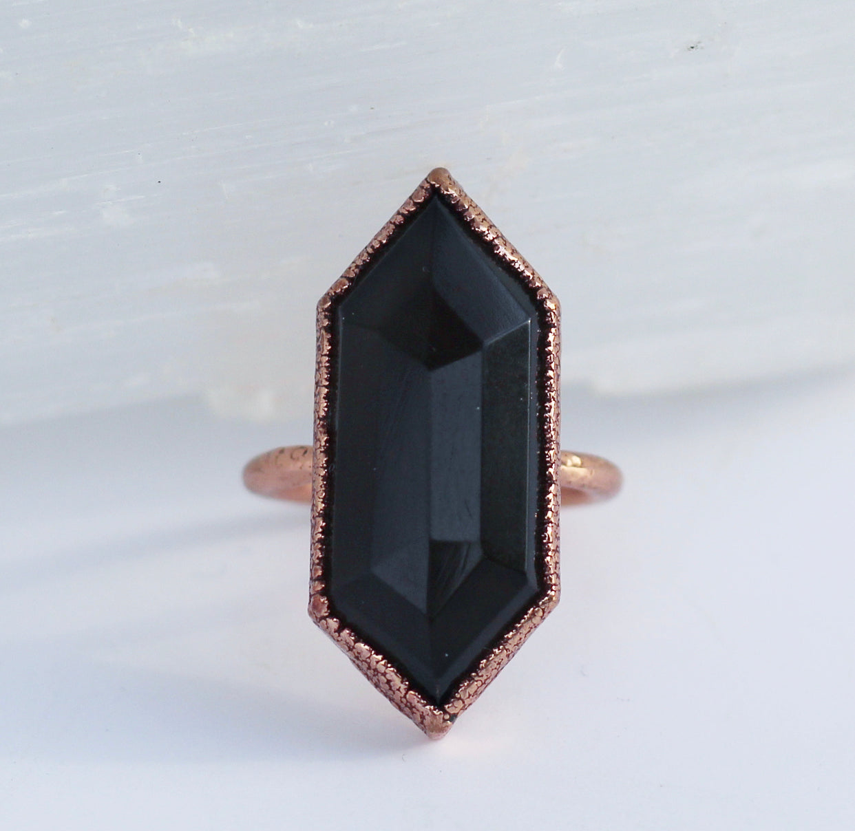 Double Terminated Smoky Quartz Cocktail Ring in Copper