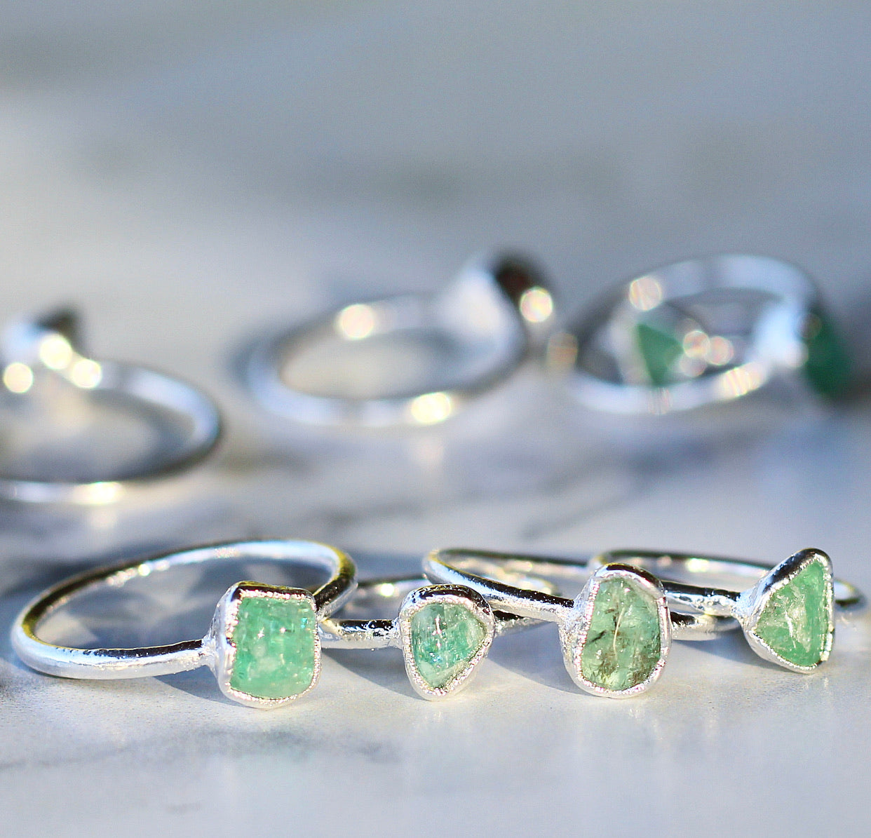 Raw Emerald Ring in Sterling Silver, silver ring, buddha blossom, buddha jewelry